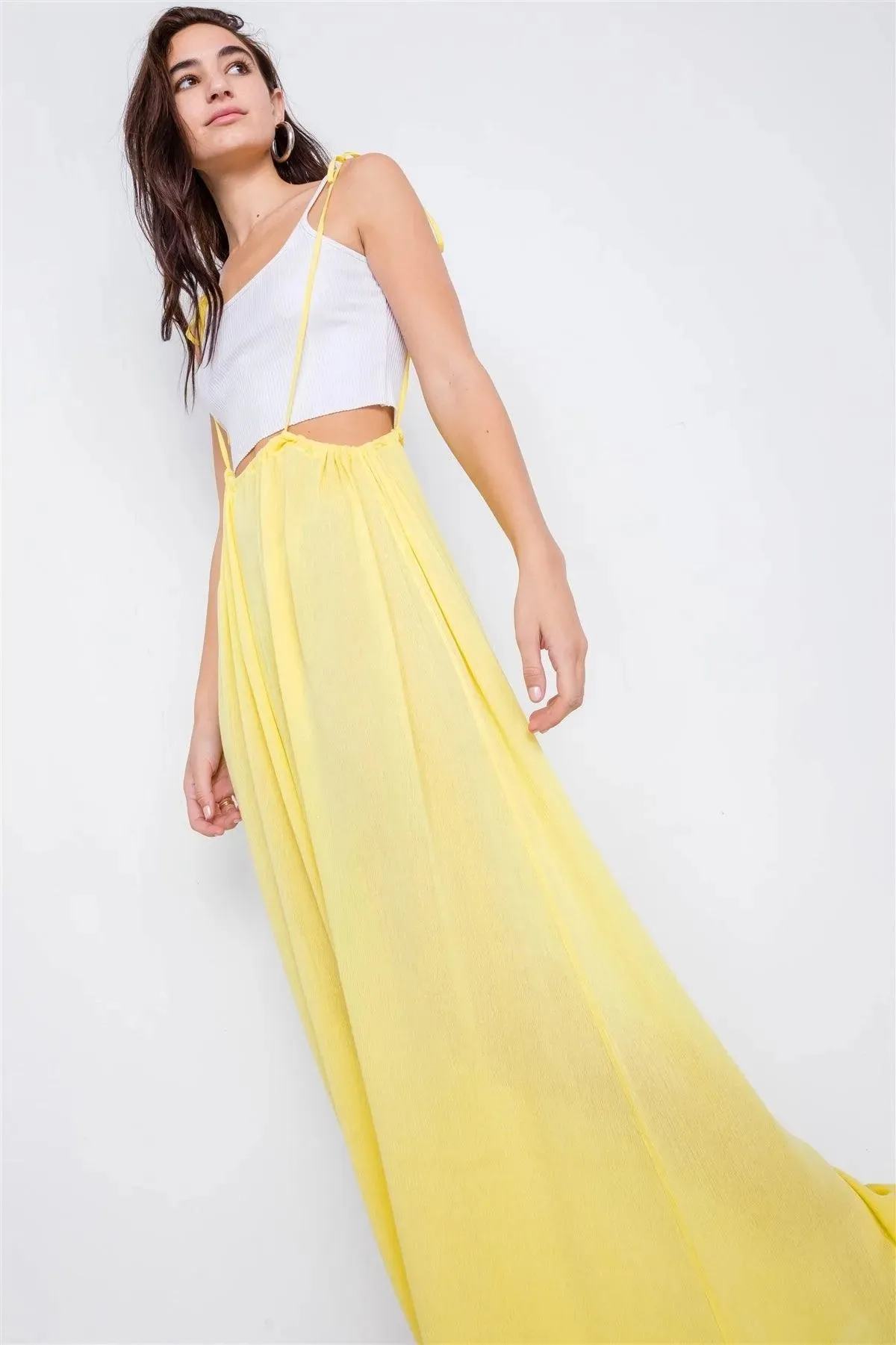 Yellow Overall Vintage Sheer Wide Leg Jumpsuit / 3-2-1